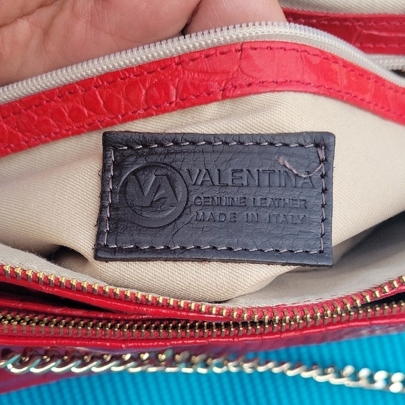 VALENTINA Elegant Red Croco- Chain Bag ,Made In Italy - Picture 4 of 12